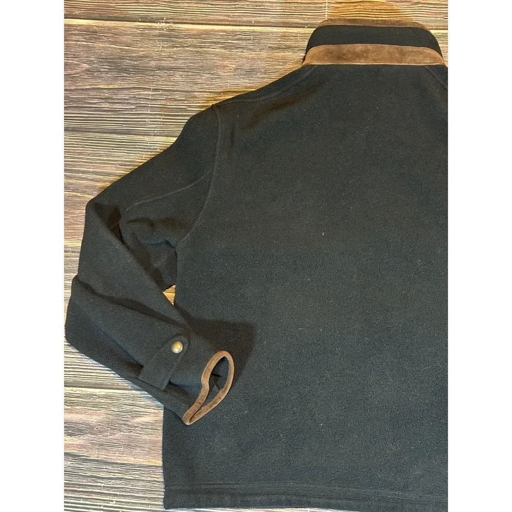 Vintage Polo Ralph Lauren Fleece Jacket Men's XL Black With Brown Leather Trim